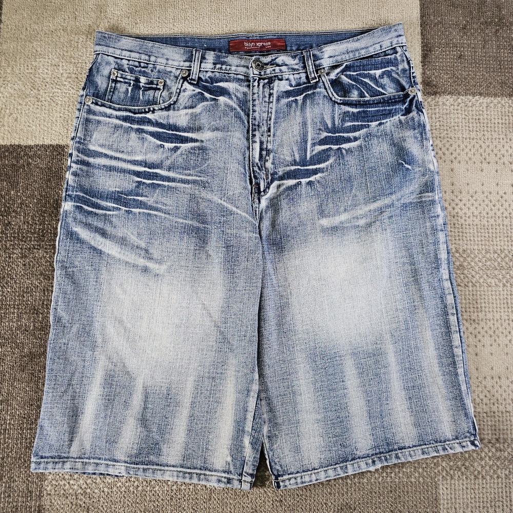 Y2K Baggy Bklyn Xpress Brooklyn Express Jorts Mens Size 40‎ Light Wash Whiskered